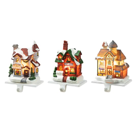 Glitzhome® 6" Lighted House Stocking Holder Set | 4.25" x 3.25" x 6" | Michaels®